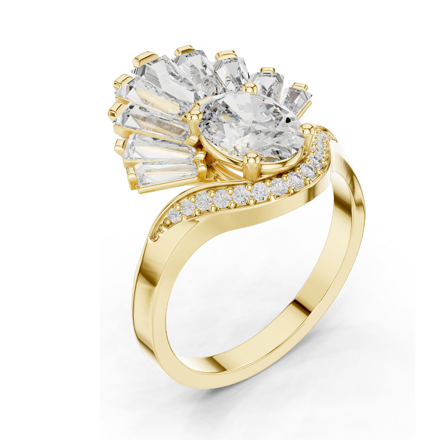 3.145 CT Lab Diamond and Moissanite Fan Shaped Ring for Women | VVS-VS EF Clarity | 18KT, 14KT, 10KT Gold & 925 Silver | Rose, Yellow, White Gold