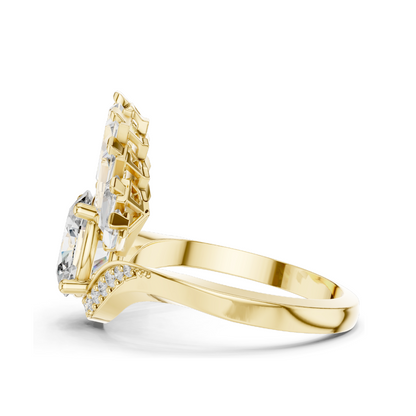 3.145 CT Lab Diamond and Moissanite Fan Shaped Ring for Women | VVS-VS EF Clarity | 18KT, 14KT, 10KT Gold & 925 Silver | Rose, Yellow, White Gold