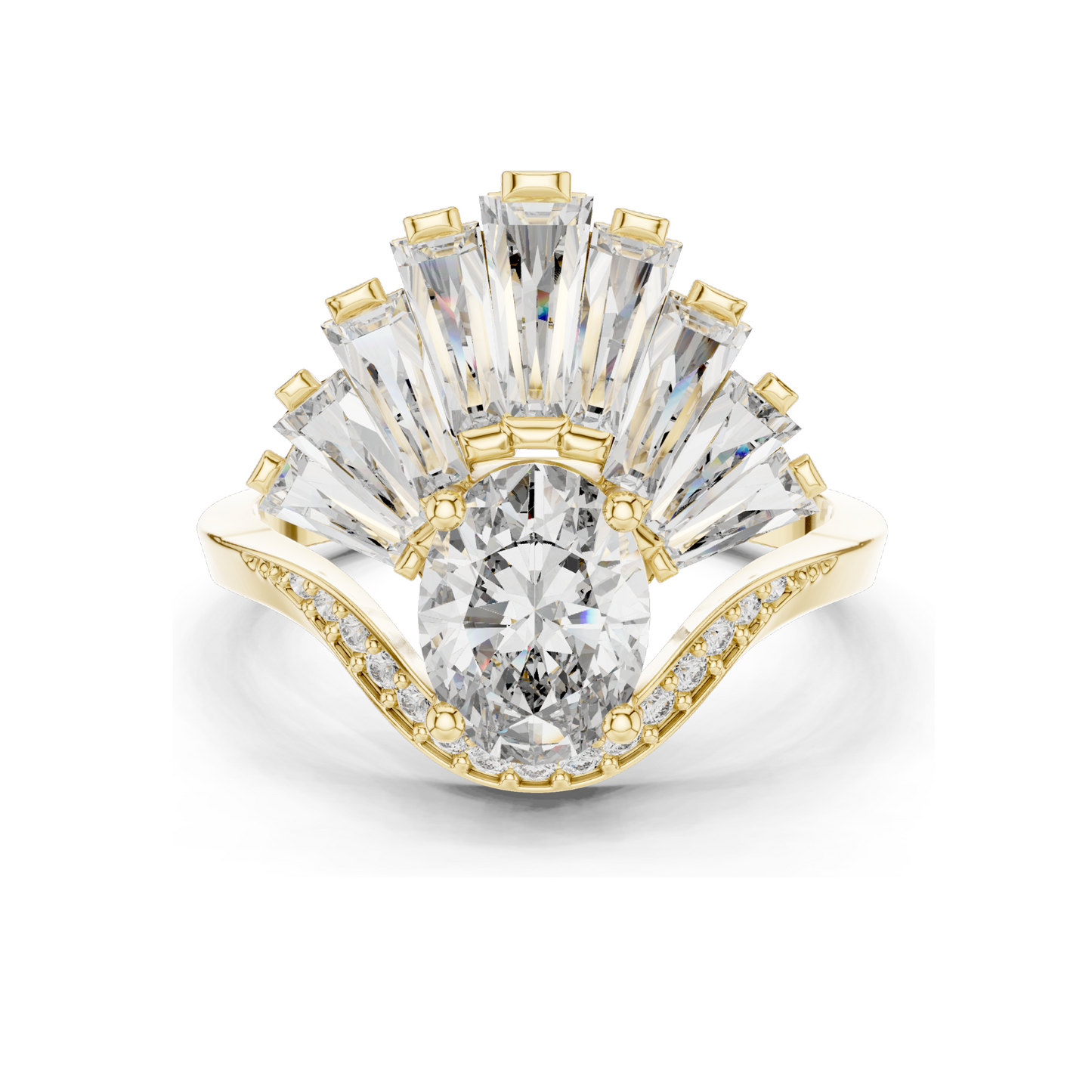 3.145 CT Lab Diamond and Moissanite Fan Shaped Ring for Women | VVS-VS EF Clarity | 18KT, 14KT, 10KT Gold & 925 Silver | Rose, Yellow, White Gold