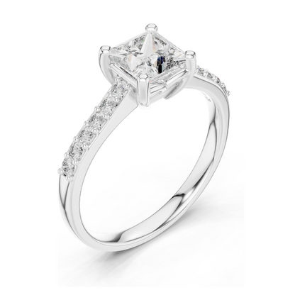 0.24 CT Princess Cut Lab Diamond Ring | VVS-VS EF Clarity | 18KT, 14KT, 10KT Gold & 925 Silver | Rose, Yellow, White Gold & Moissanite Options