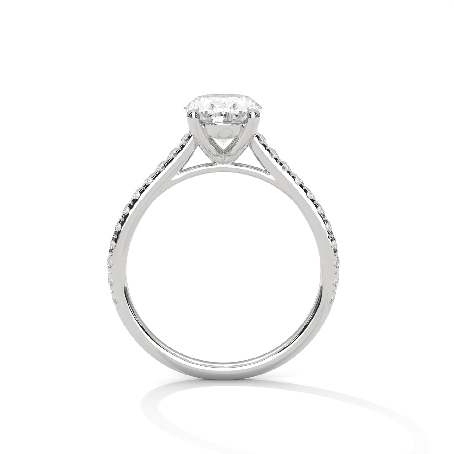 Oval Cut Diamond Engagement Ring with Pave Band – 10K, 14K, 18K White, Yellow & Rose Gold