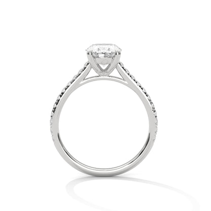 Oval Cut Diamond Engagement Ring with Pave Band – 10K, 14K, 18K White, Yellow & Rose Gold