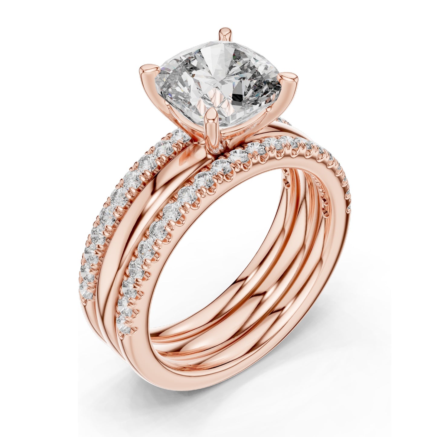 3.50 CT Cushion Cut Lab Diamond Bridal Ring Set for Women | VVS-VS EF Clarity | 18KT, 14KT, 10KT Gold & 925 Silver | Rose, Yellow, White Gold & Moissanite Options