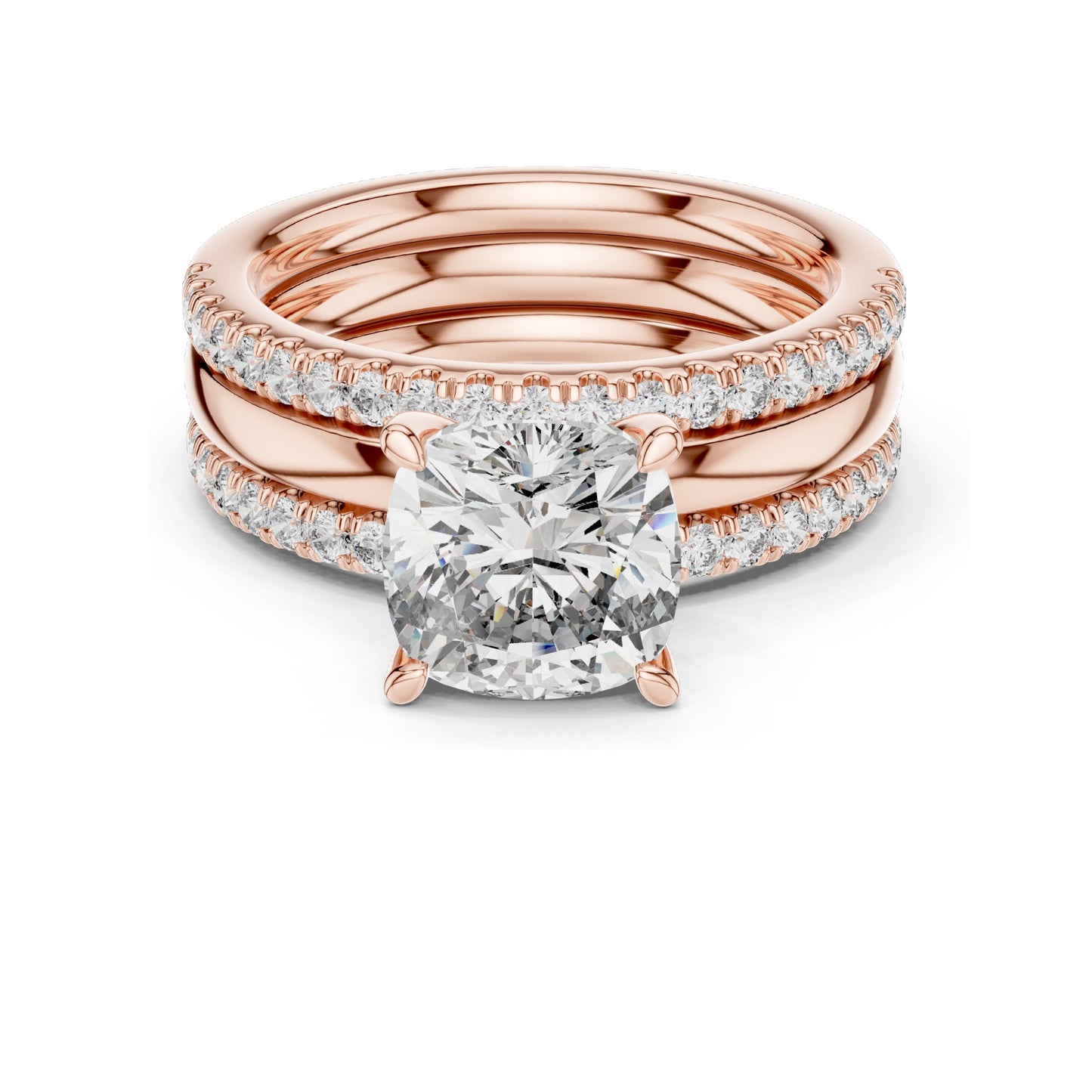 3.50 CT Cushion Cut Lab Diamond Bridal Ring Set for Women | VVS-VS EF Clarity | 18KT, 14KT, 10KT Gold & 925 Silver | Rose, Yellow, White Gold & Moissanite Options