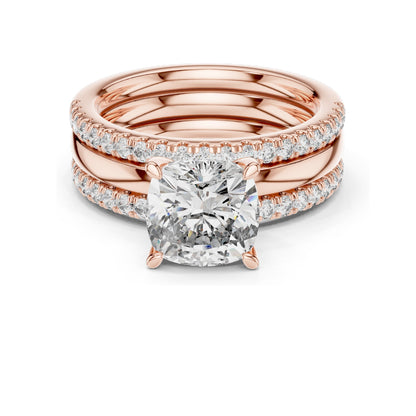 3.50 CT Cushion Cut Lab Diamond Bridal Ring Set for Women | VVS-VS EF Clarity | 18KT, 14KT, 10KT Gold & 925 Silver | Rose, Yellow, White Gold & Moissanite Options