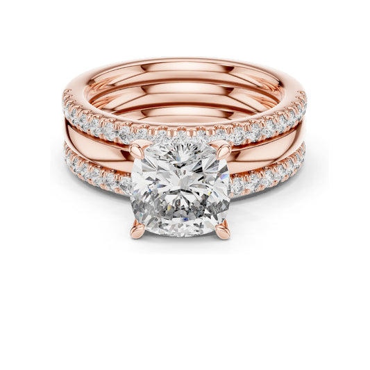 3.50 CT Cushion Cut Lab Diamond Bridal Ring Set for Women | VVS-VS EF Clarity | 18KT, 14KT, 10KT Gold & 925 Silver | Rose, Yellow, White Gold & Moissanite Options