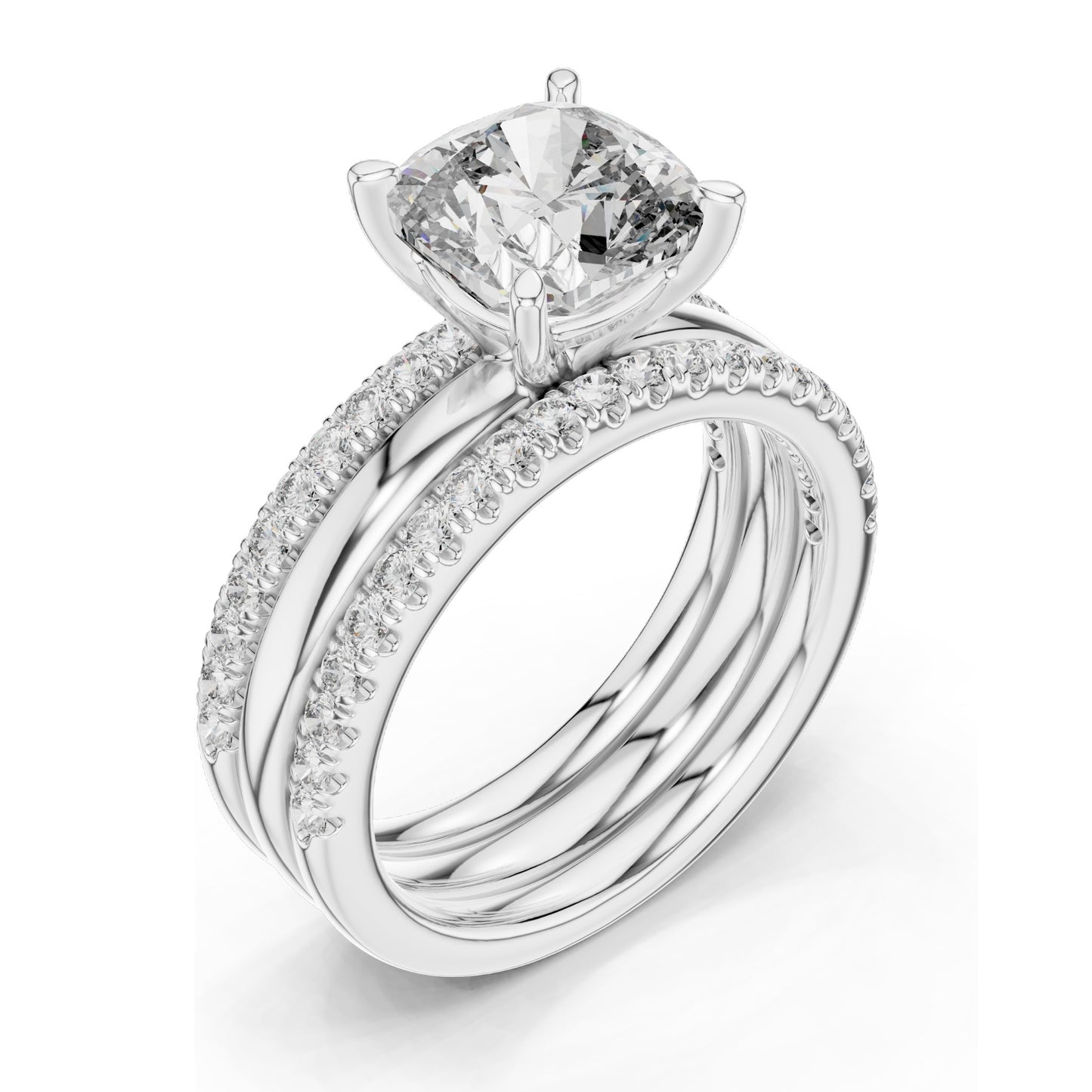 3.50 CT Cushion Cut Lab Diamond Bridal Ring Set for Women | VVS-VS EF Clarity | 18KT, 14KT, 10KT Gold & 925 Silver | Rose, Yellow, White Gold & Moissanite Options