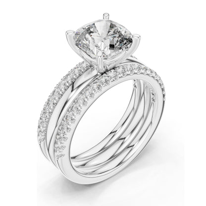 3.50 CT Cushion Cut Lab Diamond Bridal Ring Set for Women | VVS-VS EF Clarity | 18KT, 14KT, 10KT Gold & 925 Silver | Rose, Yellow, White Gold & Moissanite Options