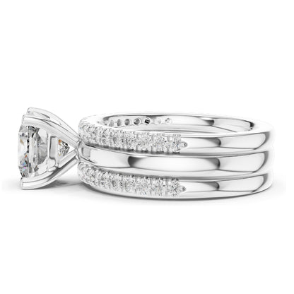 3.50 CT Cushion Cut Lab Diamond Bridal Ring Set for Women | VVS-VS EF Clarity | 18KT, 14KT, 10KT Gold & 925 Silver | Rose, Yellow, White Gold & Moissanite Options
