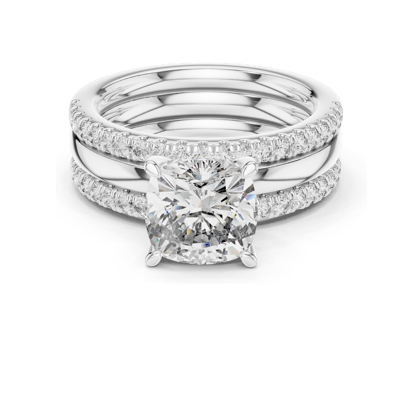 3.50 CT Cushion Cut Lab Diamond Bridal Ring Set for Women | VVS-VS EF Clarity | 18KT, 14KT, 10KT Gold & 925 Silver | Rose, Yellow, White Gold & Moissanite Options