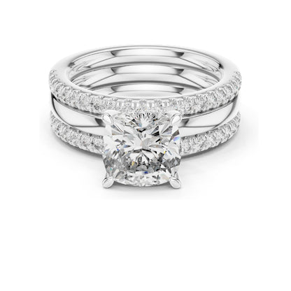 3.50 CT Cushion Cut Lab Diamond Bridal Ring Set for Women | VVS-VS EF Clarity | 18KT, 14KT, 10KT Gold & 925 Silver | Rose, Yellow, White Gold & Moissanite Options