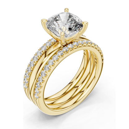 3.50 CT Cushion Cut Lab Diamond Bridal Ring Set for Women | VVS-VS EF Clarity | 18KT, 14KT, 10KT Gold & 925 Silver | Rose, Yellow, White Gold & Moissanite Options