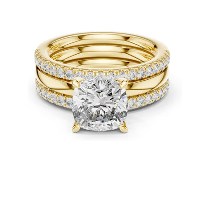 3.50 CT Cushion Cut Lab Diamond Bridal Ring Set for Women | VVS-VS EF Clarity | 18KT, 14KT, 10KT Gold & 925 Silver | Rose, Yellow, White Gold & Moissanite Options