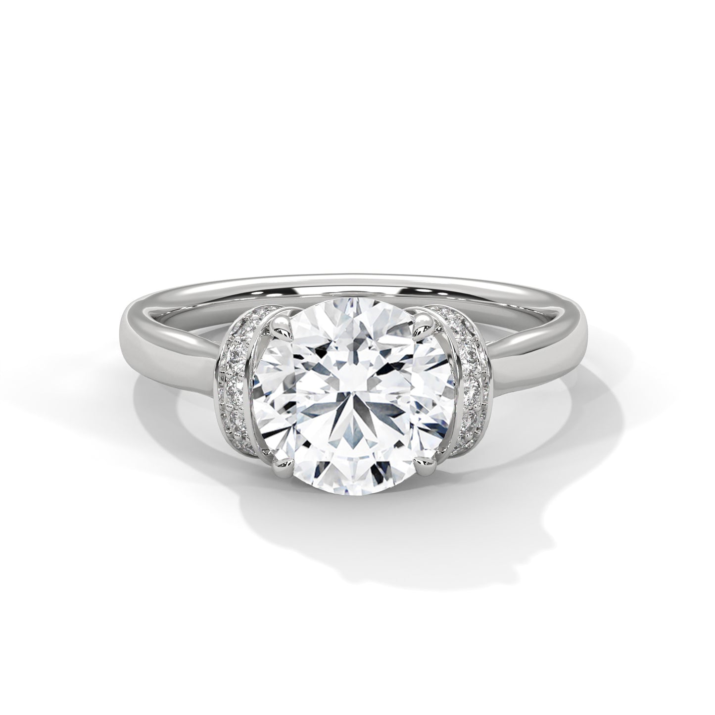 2CT Round Lab Diamond Engagement Ring | Solid Gold Solitaire with Side Diamonds | VVS Clarity | Unique Lab Grown Diamond Ring