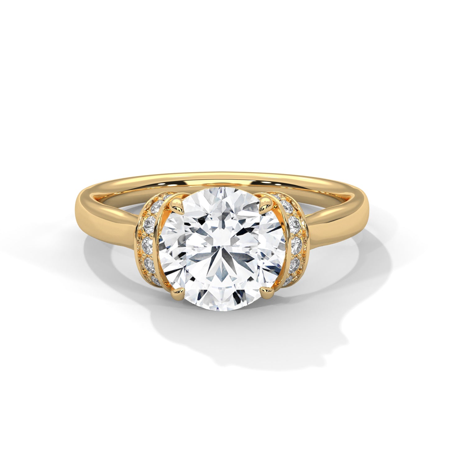 2CT Round Lab Diamond Engagement Ring | Solid Gold Solitaire with Side Diamonds | VVS Clarity | Unique Lab Grown Diamond Ring