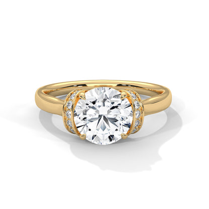 2CT Round Lab Diamond Engagement Ring | Solid Gold Solitaire with Side Diamonds | VVS Clarity | Unique Lab Grown Diamond Ring