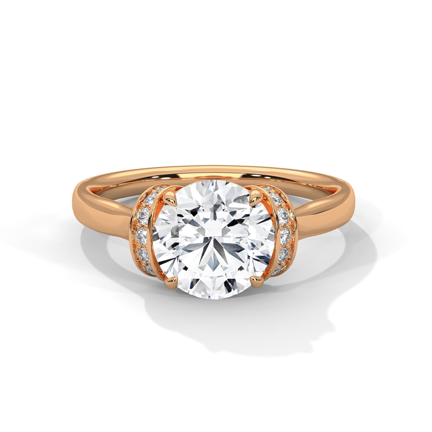 2CT Round Lab Diamond Engagement Ring | Solid Gold Solitaire with Side Diamonds | VVS Clarity | Unique Lab Grown Diamond Ring