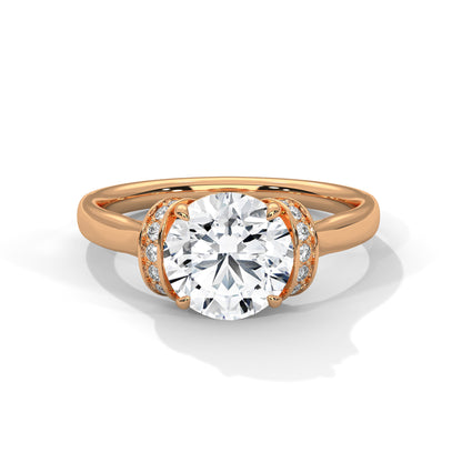 2CT Round Lab Diamond Engagement Ring | Solid Gold Solitaire with Side Diamonds | VVS Clarity | Unique Lab Grown Diamond Ring