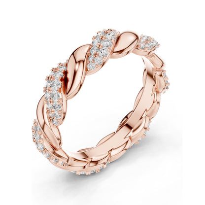 0.658 CT Lab Diamond Twisted Band Ring for Women | VVS-VS EF Clarity | 18KT, 14KT, 10KT Gold & 925 Silver | Rose, Yellow, White Gold & Moissanite Options