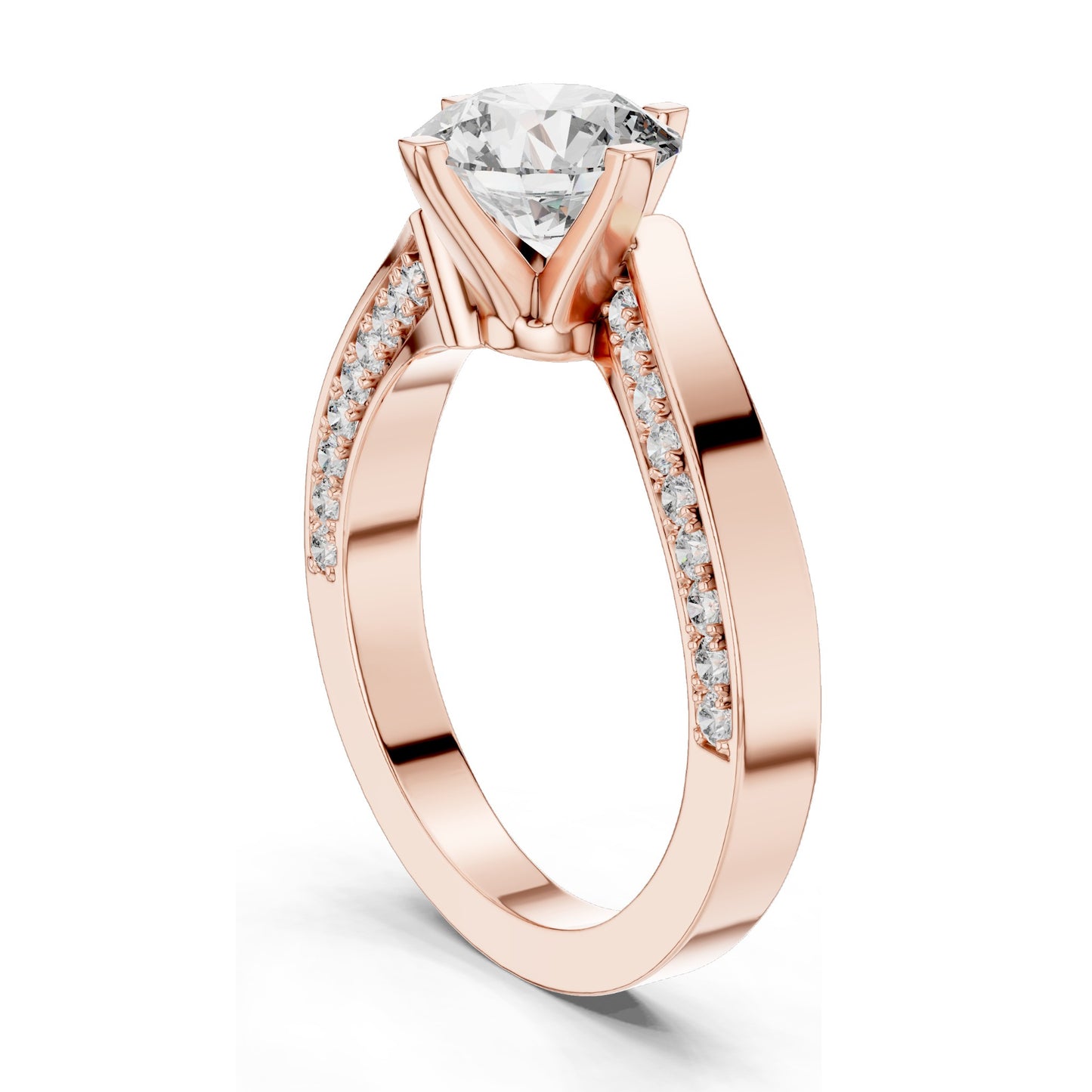 1.93 CT Round Brilliant Lab Diamond Engagement Ring for Women | Split Shank Pavé Design | VVS-VS EF Clarity | 18KT, 14KT, 10KT Gold & 925 Silver | Moissanite & Lab Diamond Options