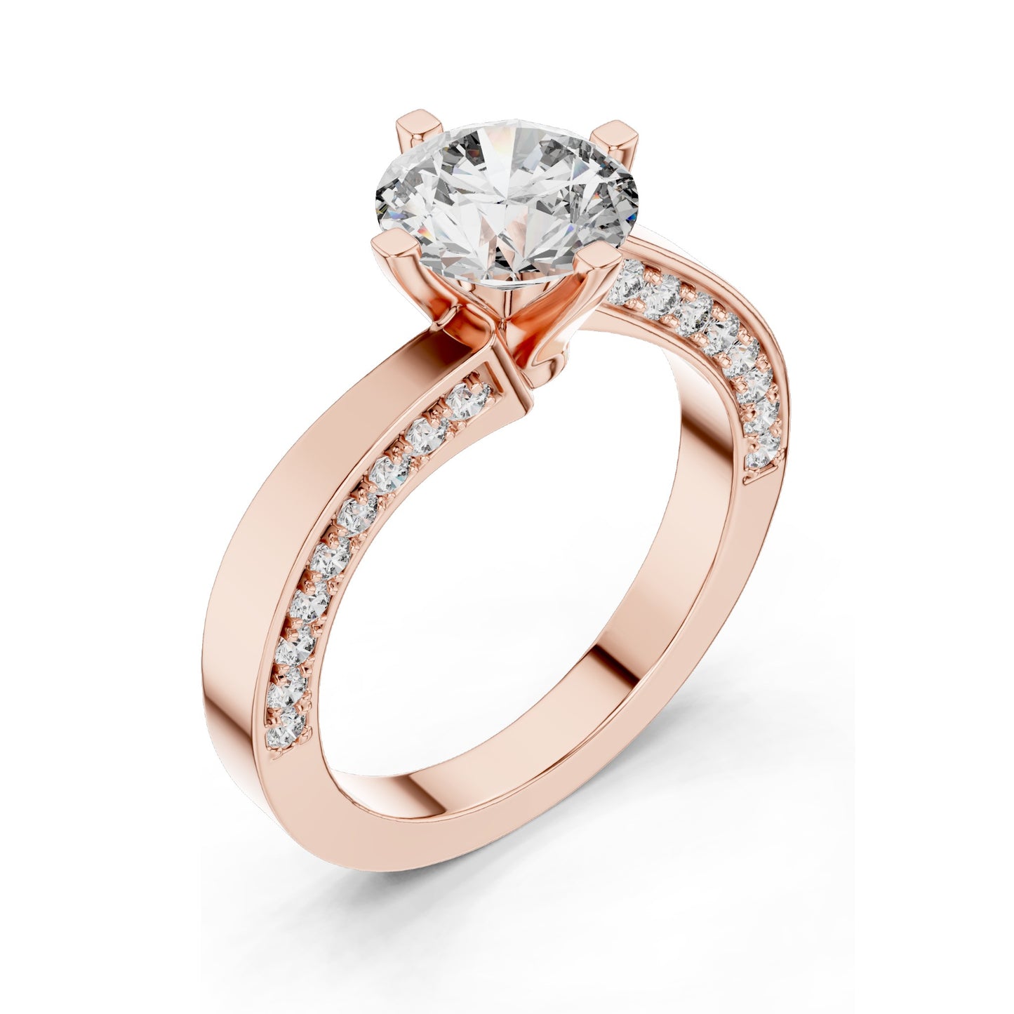 1.93 CT Round Brilliant Lab Diamond Engagement Ring for Women | Split Shank Pavé Design | VVS-VS EF Clarity | 18KT, 14KT, 10KT Gold & 925 Silver | Moissanite & Lab Diamond Options