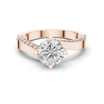1.93 CT Round Brilliant Lab Diamond Engagement Ring for Women | Split Shank Pavé Design | VVS-VS EF Clarity | 18KT, 14KT, 10KT Gold & 925 Silver | Moissanite & Lab Diamond Options