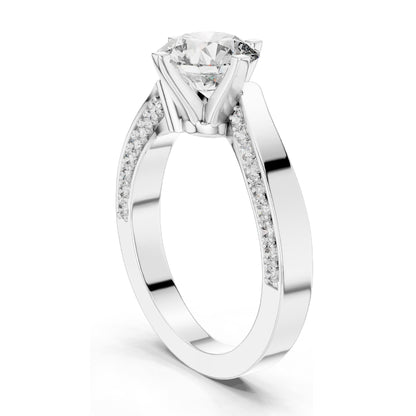 1.93 CT Round Brilliant Lab Diamond Engagement Ring for Women | Split Shank Pavé Design | VVS-VS EF Clarity | 18KT, 14KT, 10KT Gold & 925 Silver | Moissanite & Lab Diamond Options