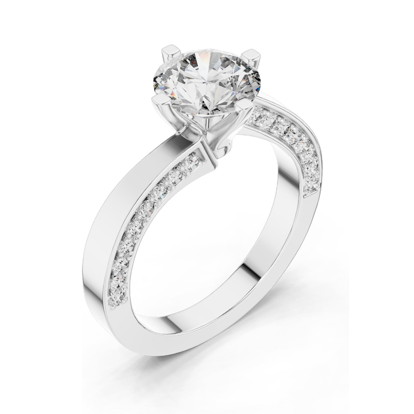 1.93 CT Round Brilliant Lab Diamond Engagement Ring for Women | Split Shank Pavé Design | VVS-VS EF Clarity | 18KT, 14KT, 10KT Gold & 925 Silver | Moissanite & Lab Diamond Options