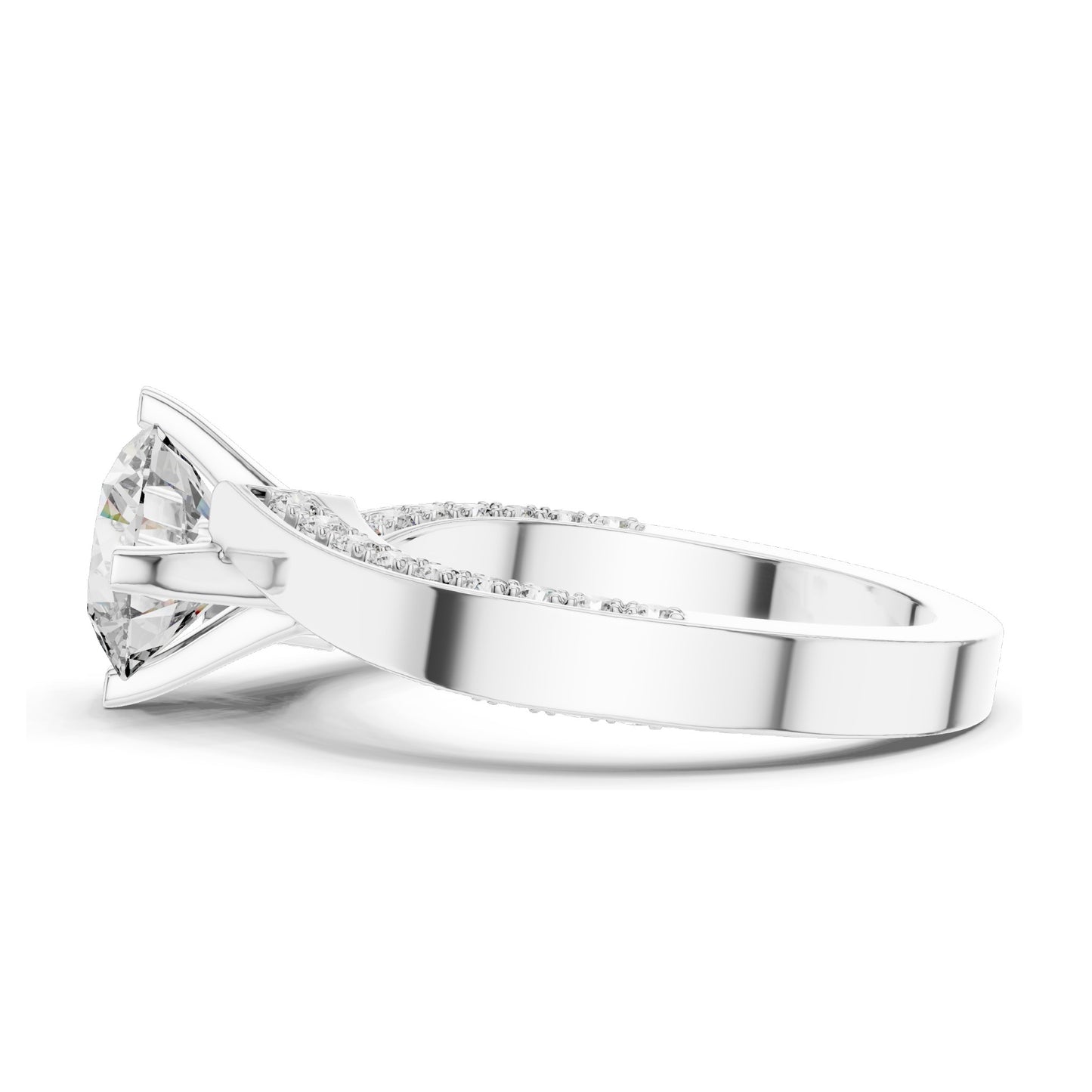 1.93 CT Round Brilliant Lab Diamond Engagement Ring for Women | Split Shank Pavé Design | VVS-VS EF Clarity | 18KT, 14KT, 10KT Gold & 925 Silver | Moissanite & Lab Diamond Options