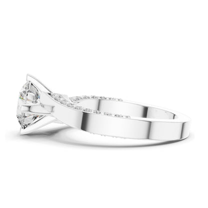 1.93 CT Round Brilliant Lab Diamond Engagement Ring for Women | Split Shank Pavé Design | VVS-VS EF Clarity | 18KT, 14KT, 10KT Gold & 925 Silver | Moissanite & Lab Diamond Options