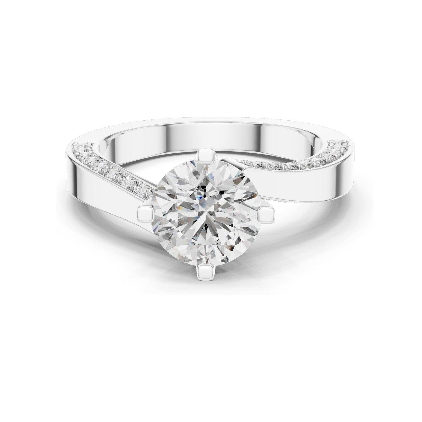 1.93 CT Round Brilliant Lab Diamond Engagement Ring for Women | Split Shank Pavé Design | VVS-VS EF Clarity | 18KT, 14KT, 10KT Gold & 925 Silver | Moissanite & Lab Diamond Options