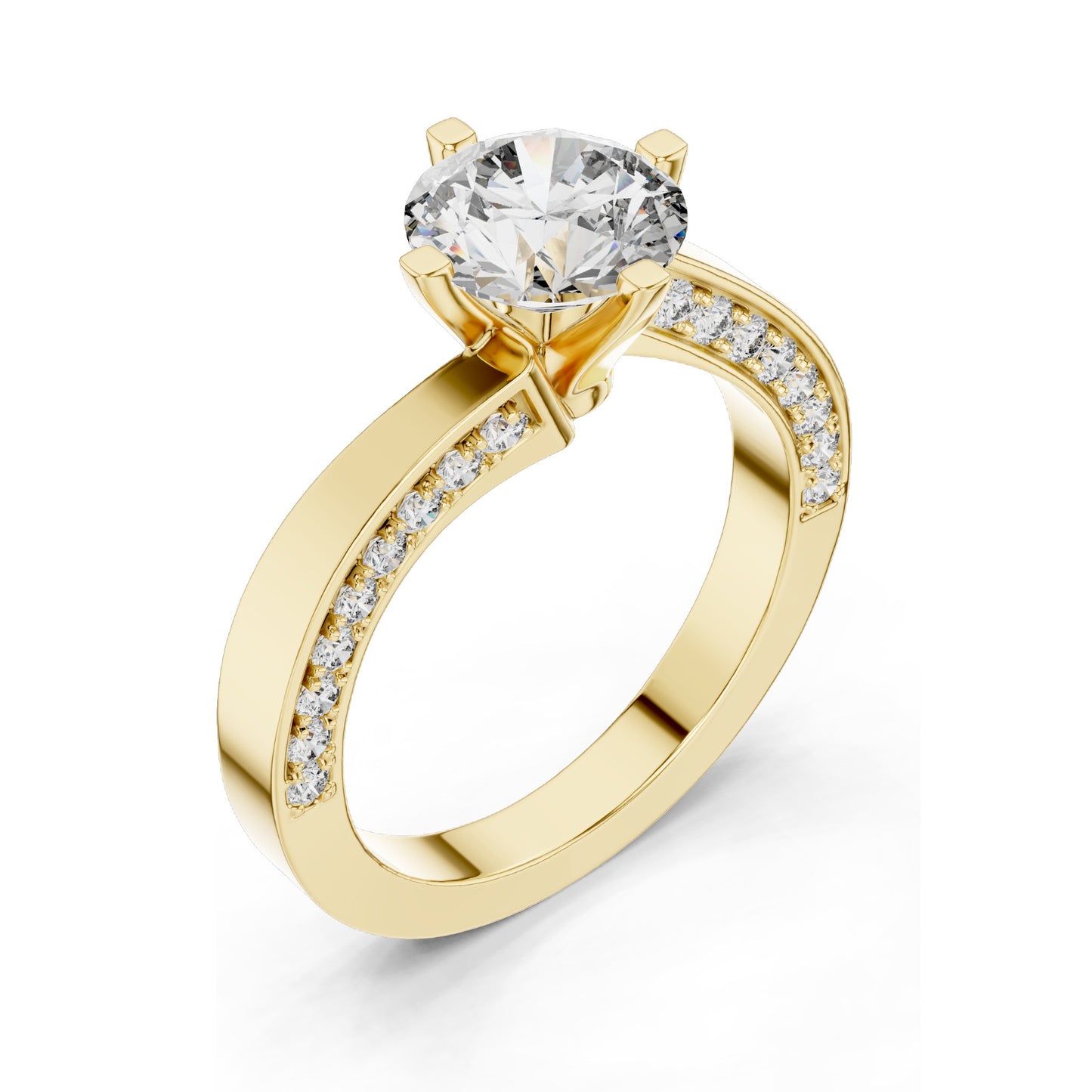 1.93 CT Round Brilliant Lab Diamond Engagement Ring for Women | Split Shank Pavé Design | VVS-VS EF Clarity | 18KT, 14KT, 10KT Gold & 925 Silver | Moissanite & Lab Diamond Options