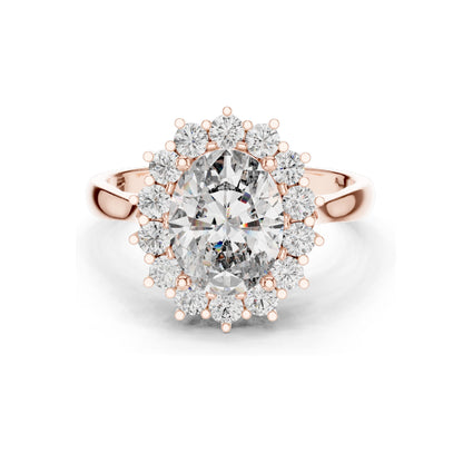 2.56 CT Pear-Shaped Lab Diamond Halo Ring for Women | VVS-VS EF Clarity | 18KT, 14KT, 10KT Gold & 925 Silver | Rose, Yellow, White Gold & Moissanite Options