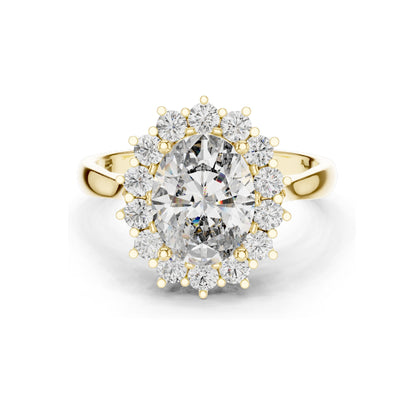 2.56 CT Pear-Shaped Lab Diamond Halo Ring for Women | VVS-VS EF Clarity | 18KT, 14KT, 10KT Gold & 925 Silver | Rose, Yellow, White Gold & Moissanite Options
