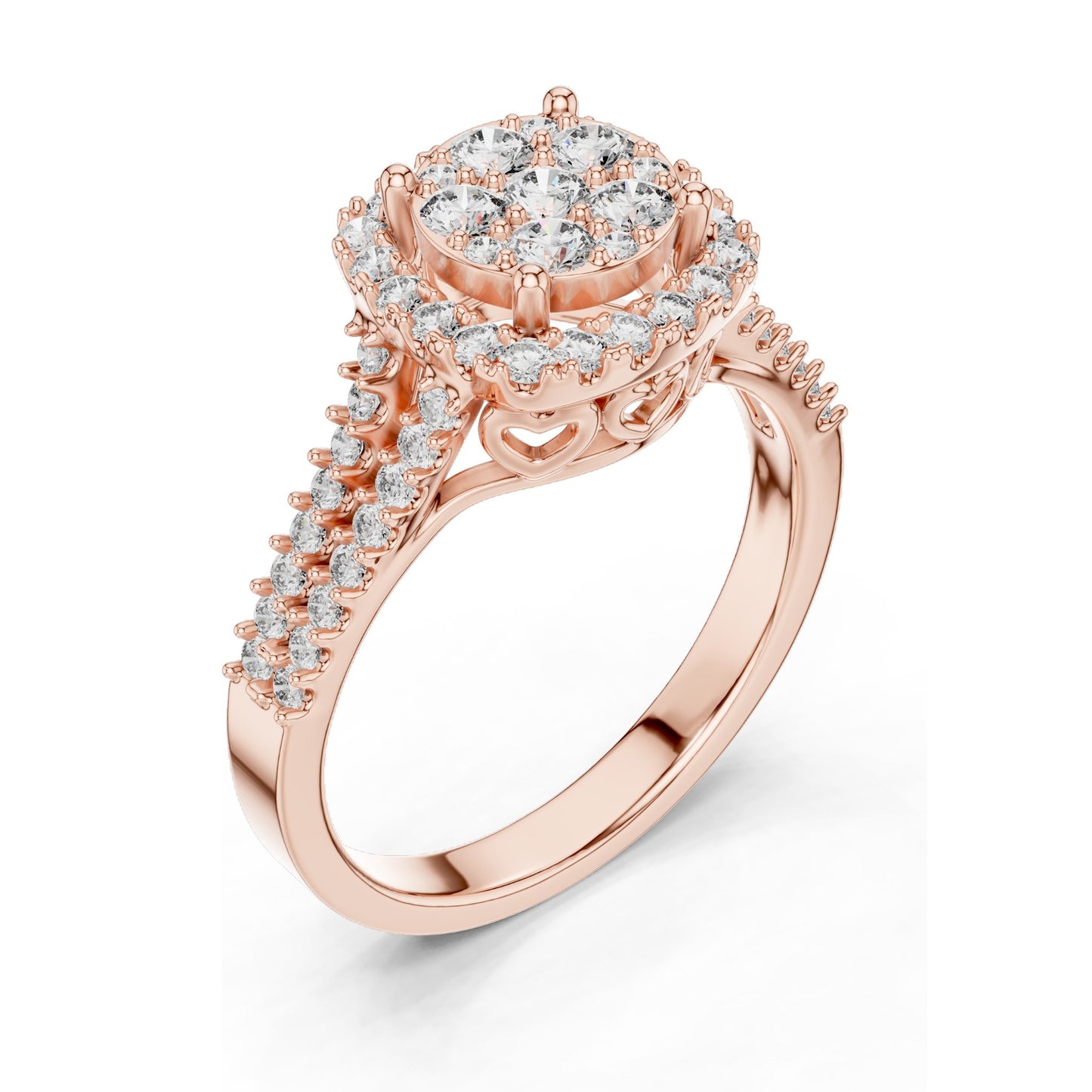 0.816 CT Lab Diamond Cluster Ring for Women | VVS-VS EF CVD Diamonds | Double Halo Split Shank Design | 18KT, 14KT, 10KT Gold & 925 Silver | Rose, Yellow, White Gold & Moissanite Options