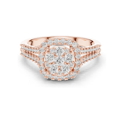 0.816 CT Lab Diamond Cluster Ring for Women | VVS-VS EF CVD Diamonds | Double Halo Split Shank Design | 18KT, 14KT, 10KT Gold & 925 Silver | Rose, Yellow, White Gold & Moissanite Options