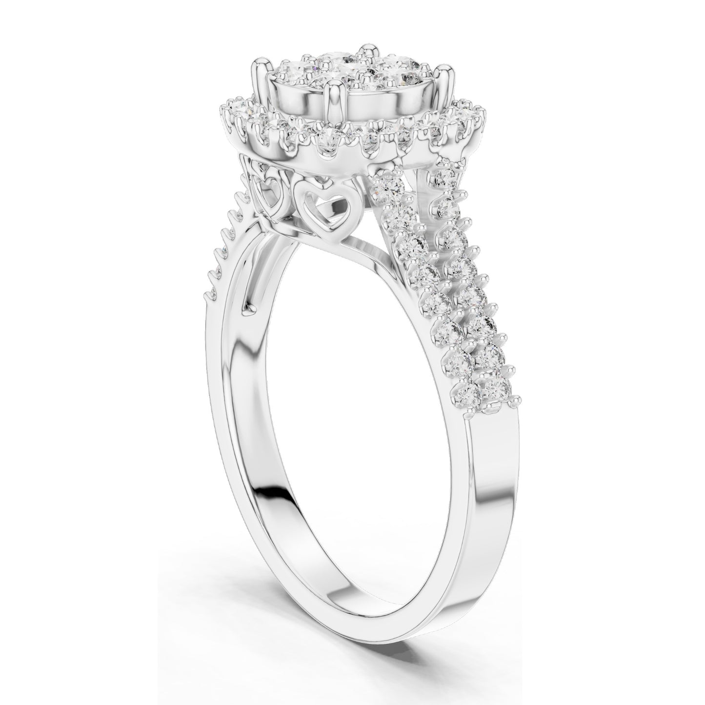 0.816 CT Lab Diamond Cluster Ring for Women | VVS-VS EF CVD Diamonds | Double Halo Split Shank Design | 18KT, 14KT, 10KT Gold & 925 Silver | Rose, Yellow, White Gold & Moissanite Options