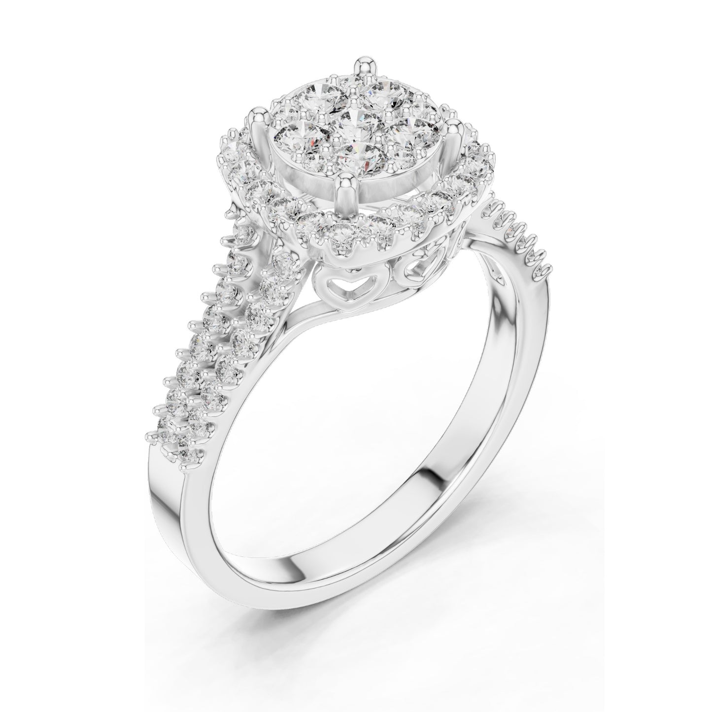 0.816 CT Lab Diamond Cluster Ring for Women | VVS-VS EF CVD Diamonds | Double Halo Split Shank Design | 18KT, 14KT, 10KT Gold & 925 Silver | Rose, Yellow, White Gold & Moissanite Options