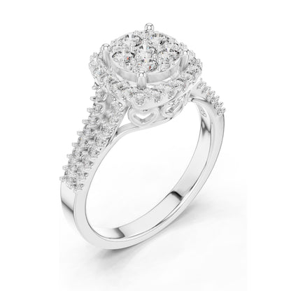 0.816 CT Lab Diamond Cluster Ring for Women | VVS-VS EF CVD Diamonds | Double Halo Split Shank Design | 18KT, 14KT, 10KT Gold & 925 Silver | Rose, Yellow, White Gold & Moissanite Options