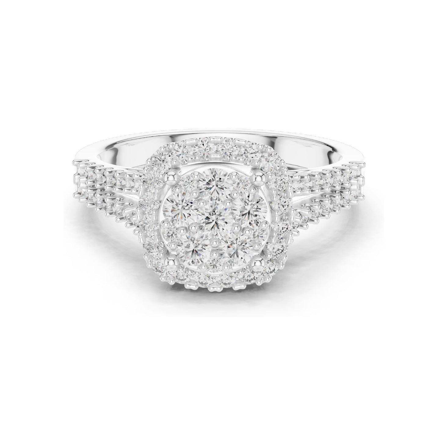 0.816 CT Lab Diamond Cluster Ring for Women | VVS-VS EF CVD Diamonds | Double Halo Split Shank Design | 18KT, 14KT, 10KT Gold & 925 Silver | Rose, Yellow, White Gold & Moissanite Options