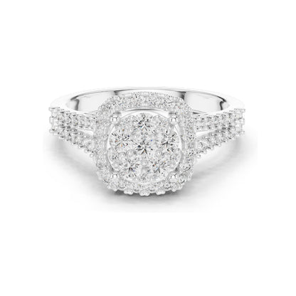 0.816 CT Lab Diamond Cluster Ring for Women | VVS-VS EF CVD Diamonds | Double Halo Split Shank Design | 18KT, 14KT, 10KT Gold & 925 Silver | Rose, Yellow, White Gold & Moissanite Options
