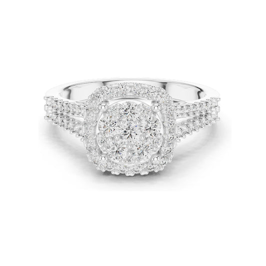 0.816 CT Lab Diamond Cluster Ring for Women | VVS-VS EF CVD Diamonds | Double Halo Split Shank Design | 18KT, 14KT, 10KT Gold & 925 Silver | Rose, Yellow, White Gold & Moissanite Options