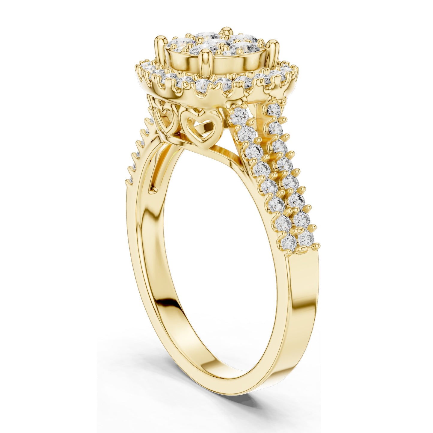 0.816 CT Lab Diamond Cluster Ring for Women | VVS-VS EF CVD Diamonds | Double Halo Split Shank Design | 18KT, 14KT, 10KT Gold & 925 Silver | Rose, Yellow, White Gold & Moissanite Options