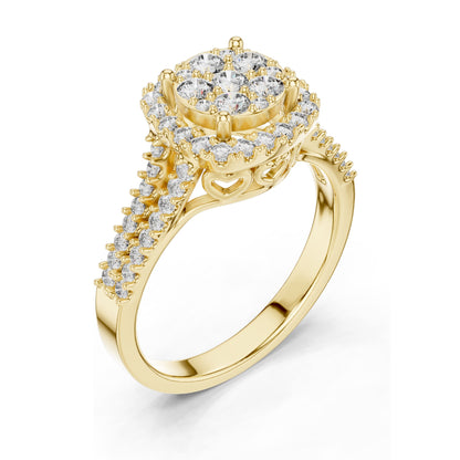 0.816 CT Lab Diamond Cluster Ring for Women | VVS-VS EF CVD Diamonds | Double Halo Split Shank Design | 18KT, 14KT, 10KT Gold & 925 Silver | Rose, Yellow, White Gold & Moissanite Options