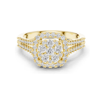 0.816 CT Lab Diamond Cluster Ring for Women | VVS-VS EF CVD Diamonds | Double Halo Split Shank Design | 18KT, 14KT, 10KT Gold & 925 Silver | Rose, Yellow, White Gold & Moissanite Options
