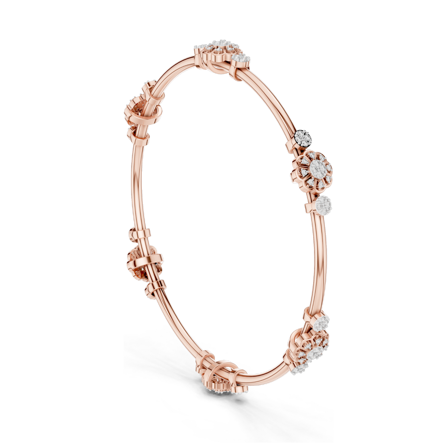 0.816 CT Lab Diamond Floral Bangle Bracelet | Round Brilliant Cut | 10KT, 14KT, 18KT Gold & 925 Silver | Rose, Yellow, White Gold Options | Designer Fine Jewelry