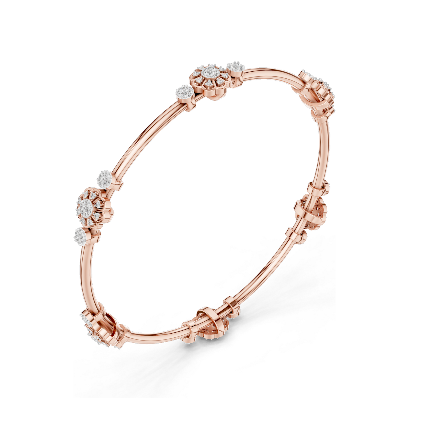 0.816 CT Lab Diamond Floral Bangle Bracelet | Round Brilliant Cut | 10KT, 14KT, 18KT Gold & 925 Silver | Rose, Yellow, White Gold Options | Designer Fine Jewelry