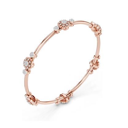 0.816 CT Lab Diamond Floral Bangle Bracelet | Round Brilliant Cut | 10KT, 14KT, 18KT Gold & 925 Silver | Rose, Yellow, White Gold Options | Designer Fine Jewelry