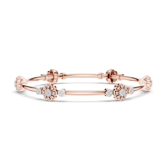 0.816 CT Lab Diamond Floral Bangle Bracelet | Round Brilliant Cut | 10KT, 14KT, 18KT Gold & 925 Silver | Rose, Yellow, White Gold Options | Designer Fine Jewelry