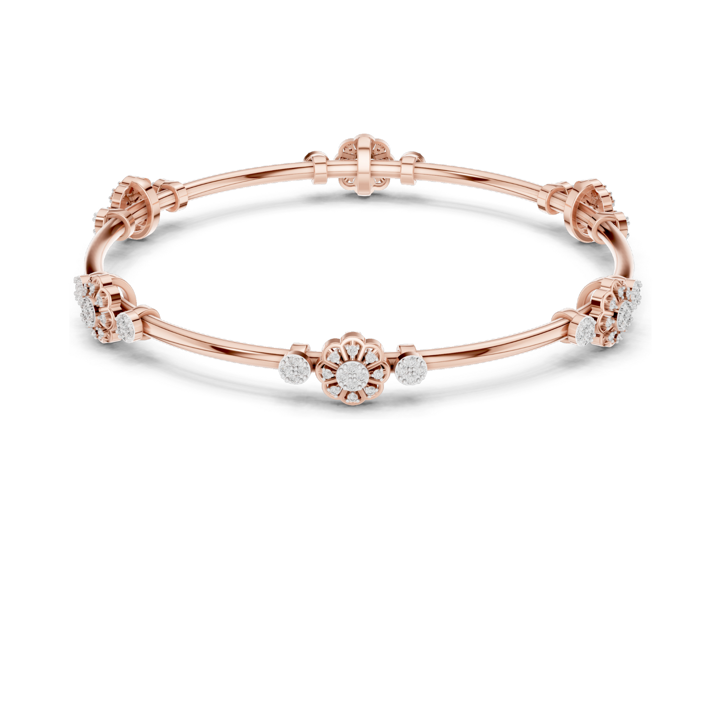 0.816 CT Lab Diamond Floral Bangle Bracelet | Round Brilliant Cut | 10KT, 14KT, 18KT Gold & 925 Silver | Rose, Yellow, White Gold Options | Designer Fine Jewelry